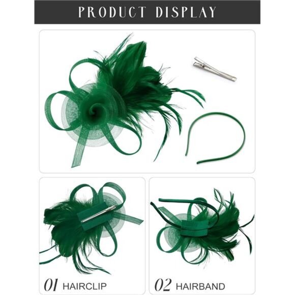 Tulle Fascinators for Women, Green - Picture 4 of 5